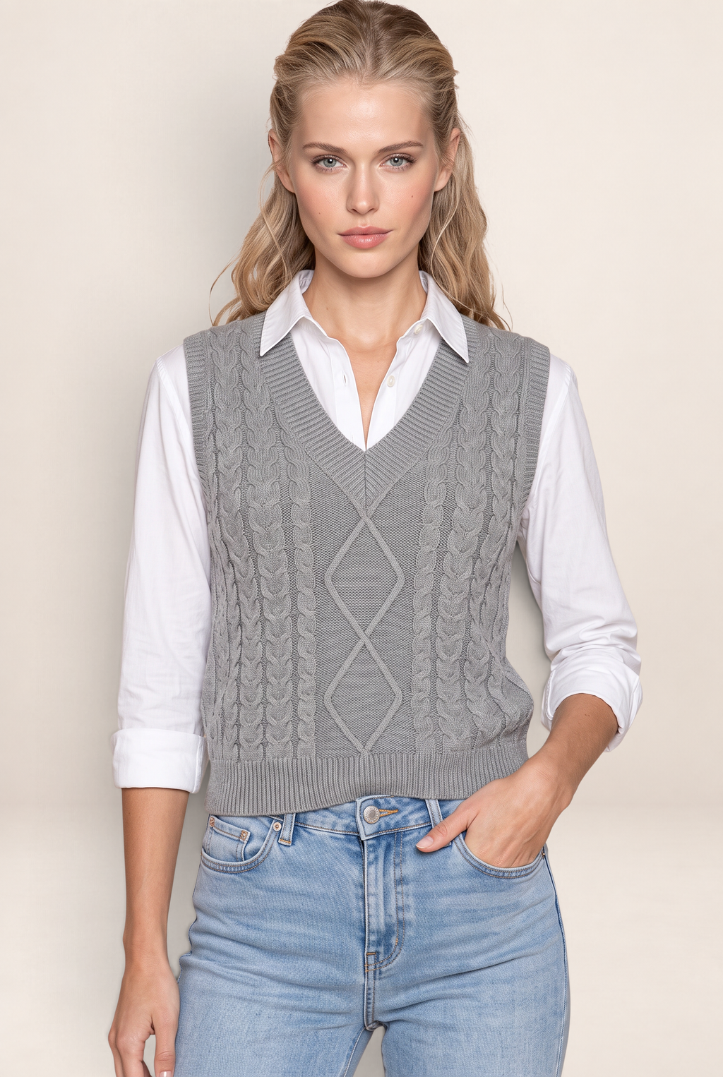 Pull Sans Manche Torsadé Col V Femme Leïla