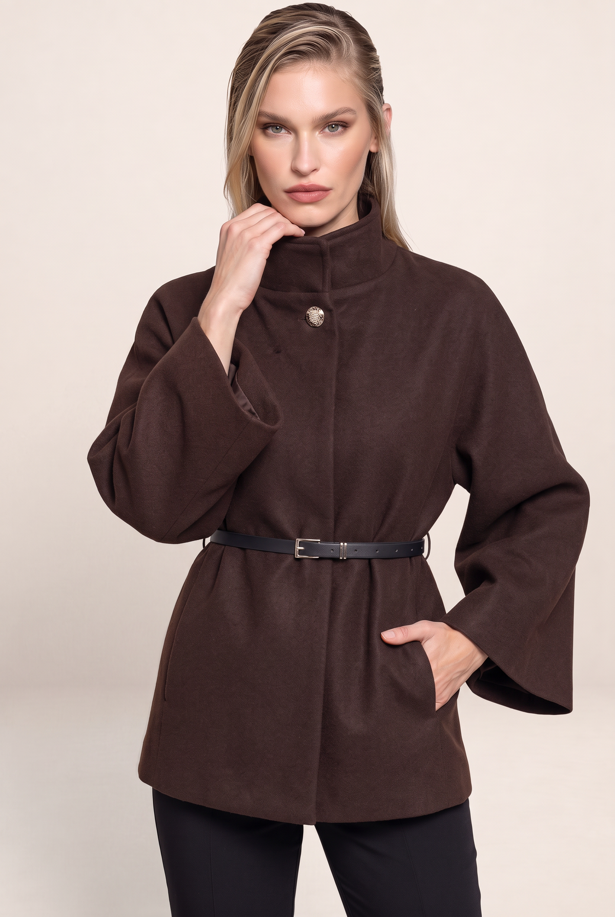Veste Cape Ceinturée Col Montant Femme Tiphaine