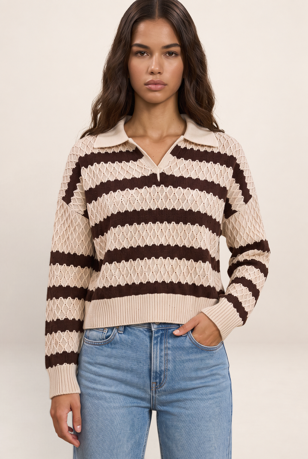 Pull Rayé Col Polo Femme Faustine
