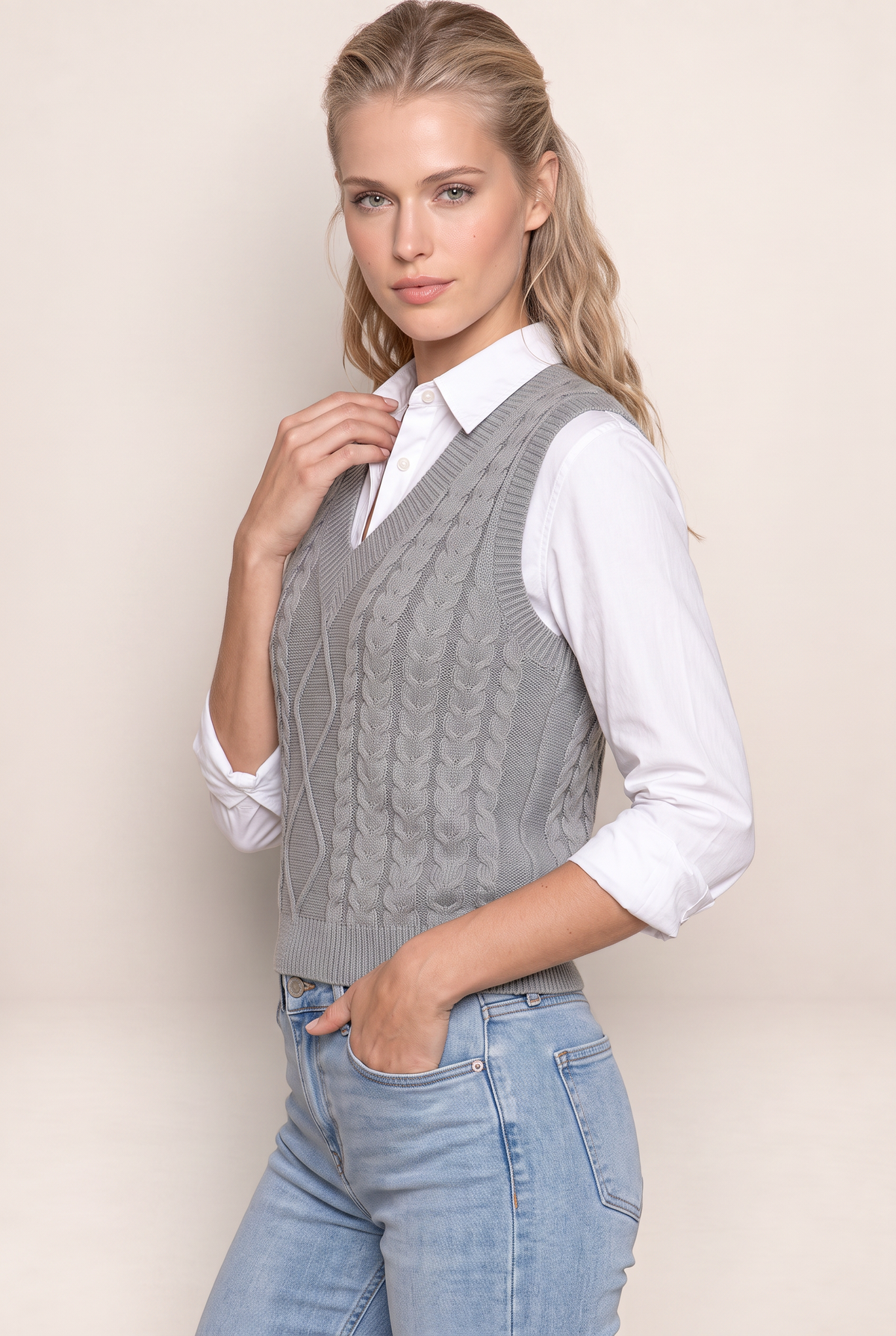 Pull Sans Manche Torsadé Col V Femme Leïla