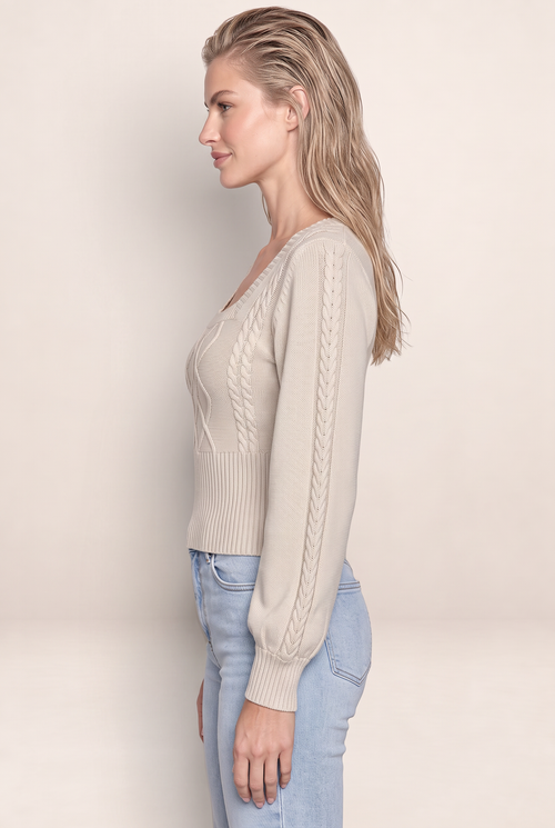 Pull Torsadé Col Carré Femme Blanche