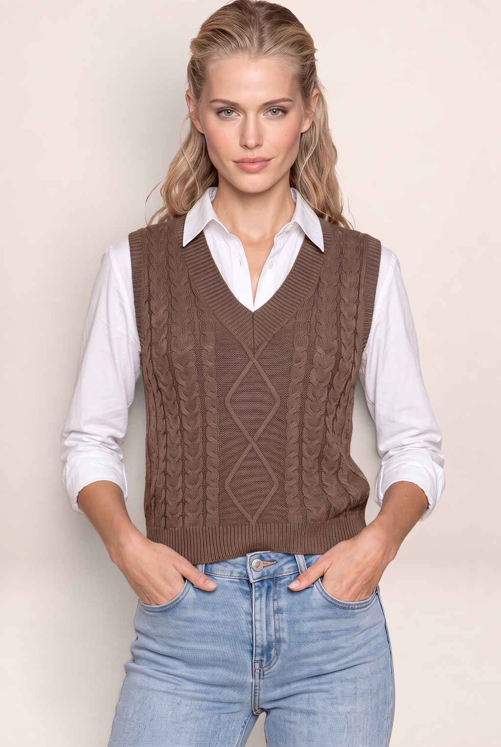 Pull Sans Manche Torsadé Col V Femme Leïla