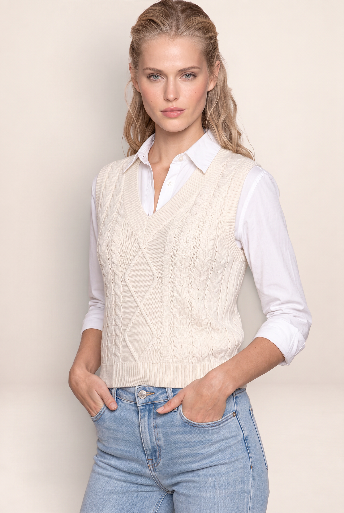 Pull Sans Manche Torsadé Col V Femme Leïla