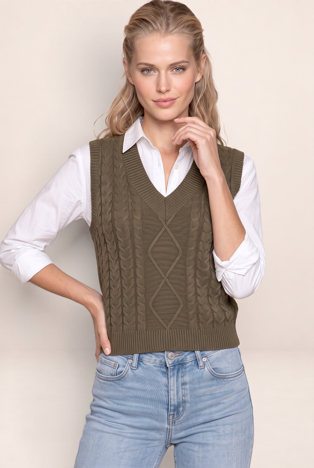 Pull Sans Manche Torsadé Col V Femme Leïla