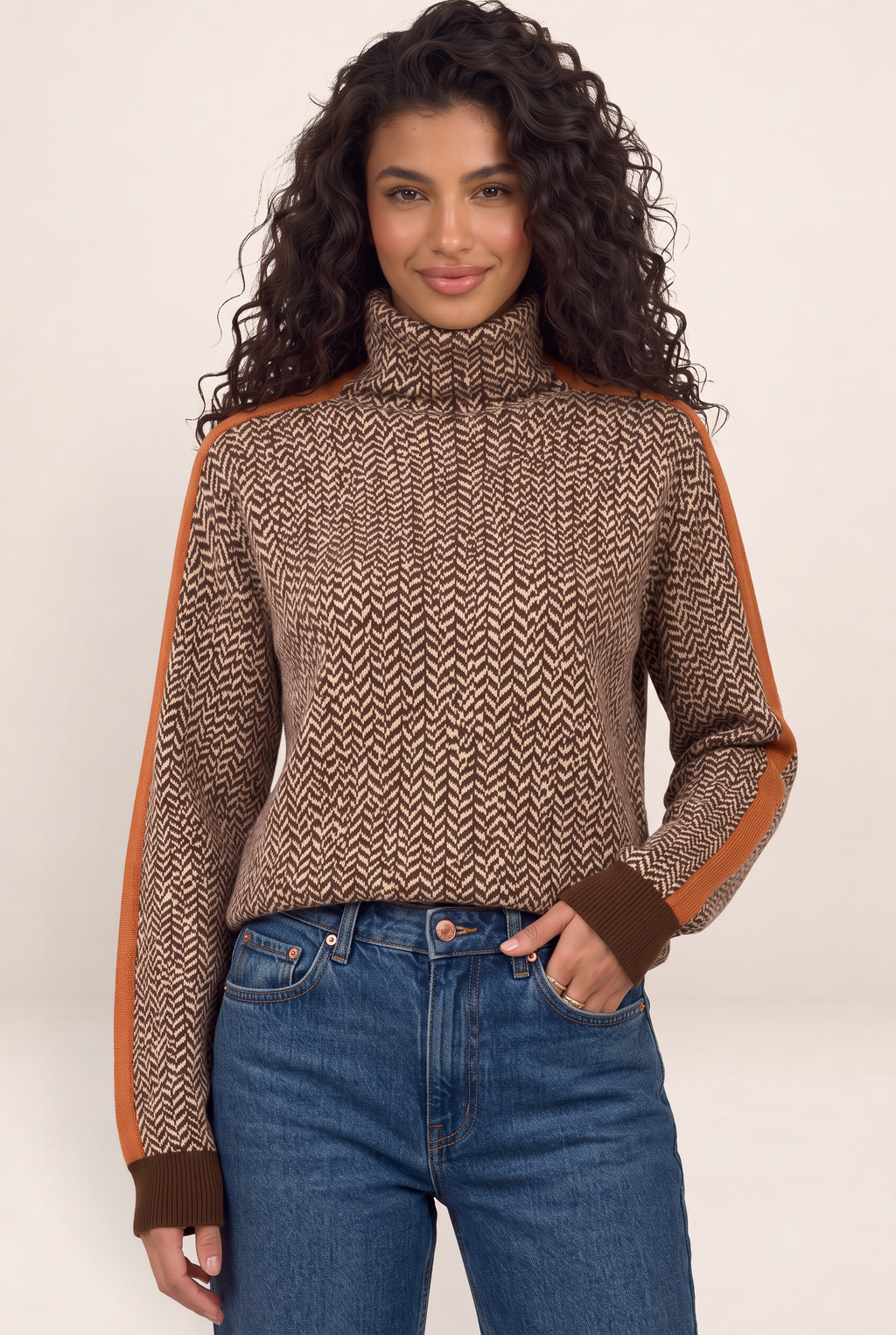 Pull Col Roulé à Chevrons Femme Domitille