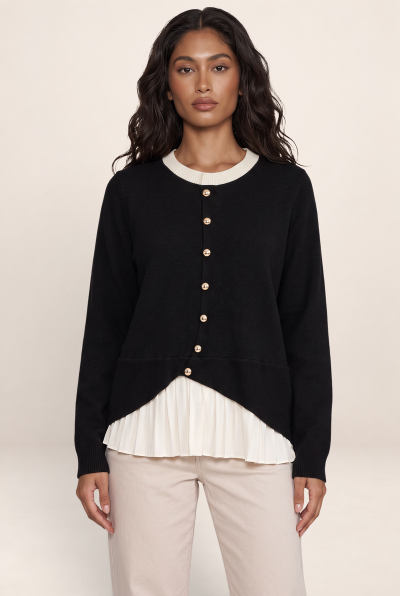 Cardigan Noir Court Effet Superposé Femme Amandine