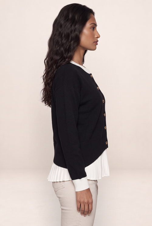 Cardigan Noir Court Effet Superposé Femme Amandine