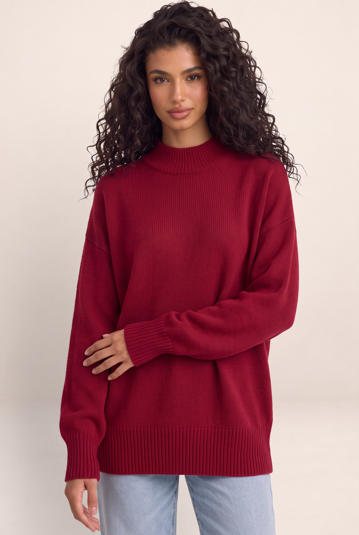 Pull Oversize Col Rond Femme Jade