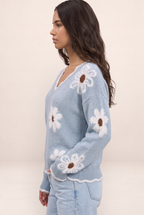 Pull Fleur Col V Femme Edwige