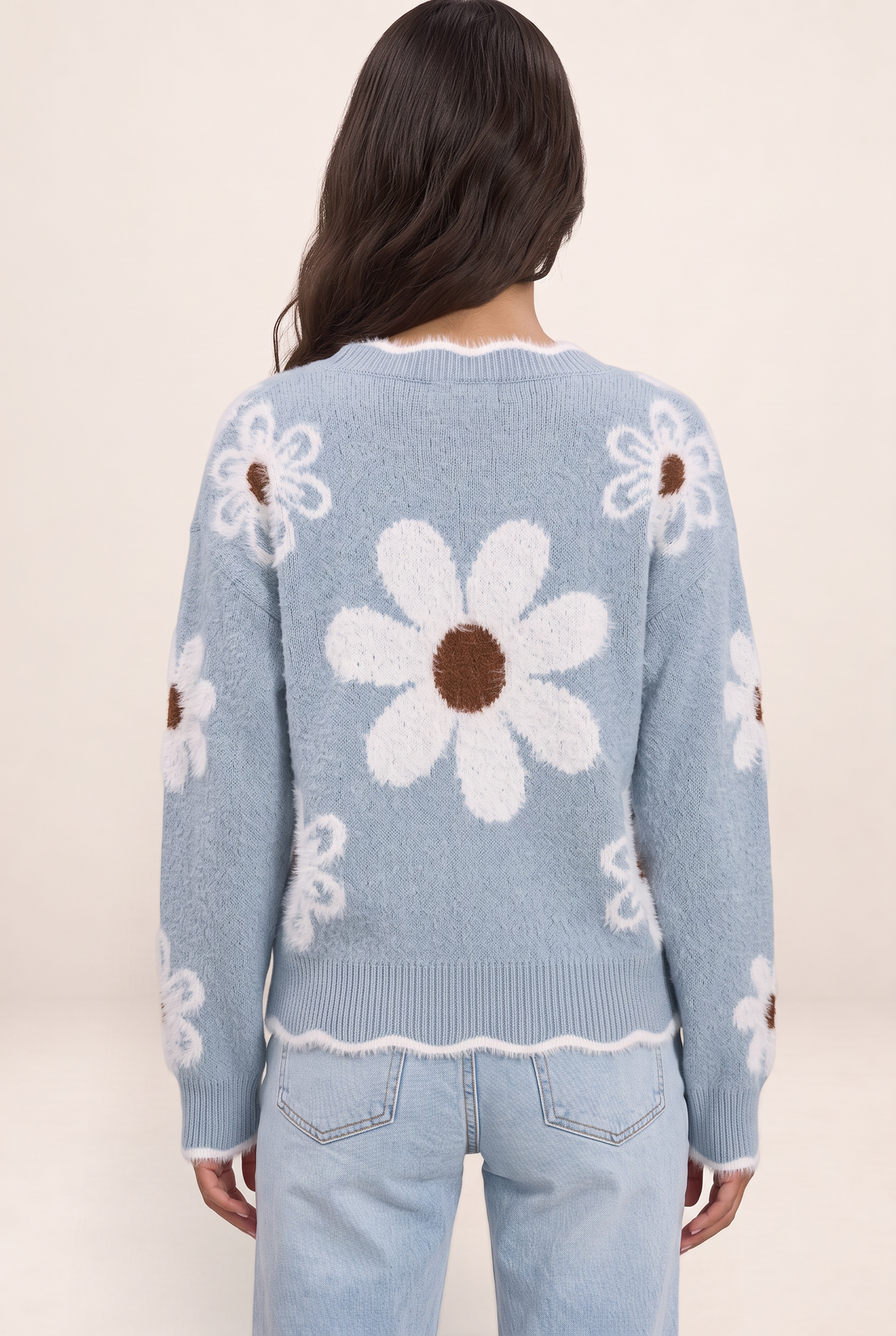 Pull Fleur Col V Femme Edwige