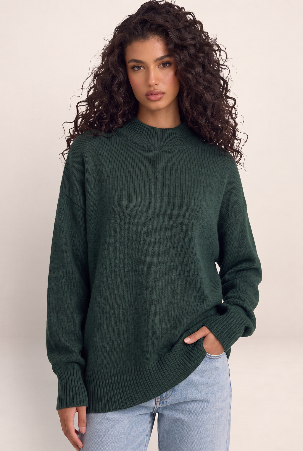 Pull Oversize Col Rond Femme Jade
