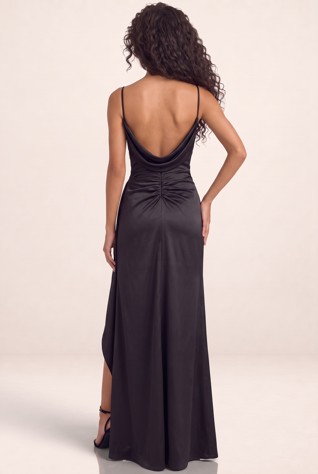 Robe Longue Satin Drapée Fendue Femme Salomé