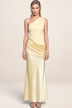 Robe Asymétrique Une Épaule en Satin Femme Eva