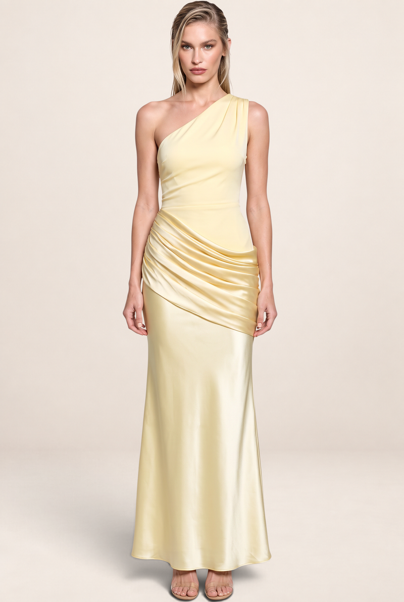 Robe Asymétrique Une Épaule en Satin Femme Eva