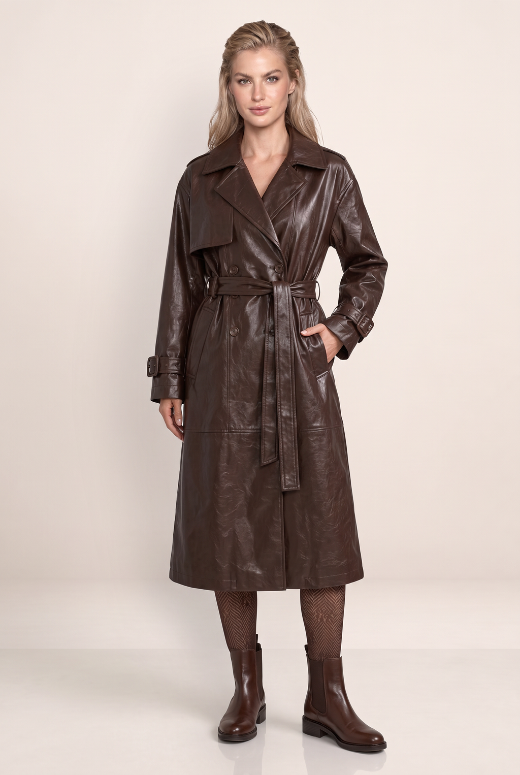 Trench Simili Cuir Long Femme Paloma