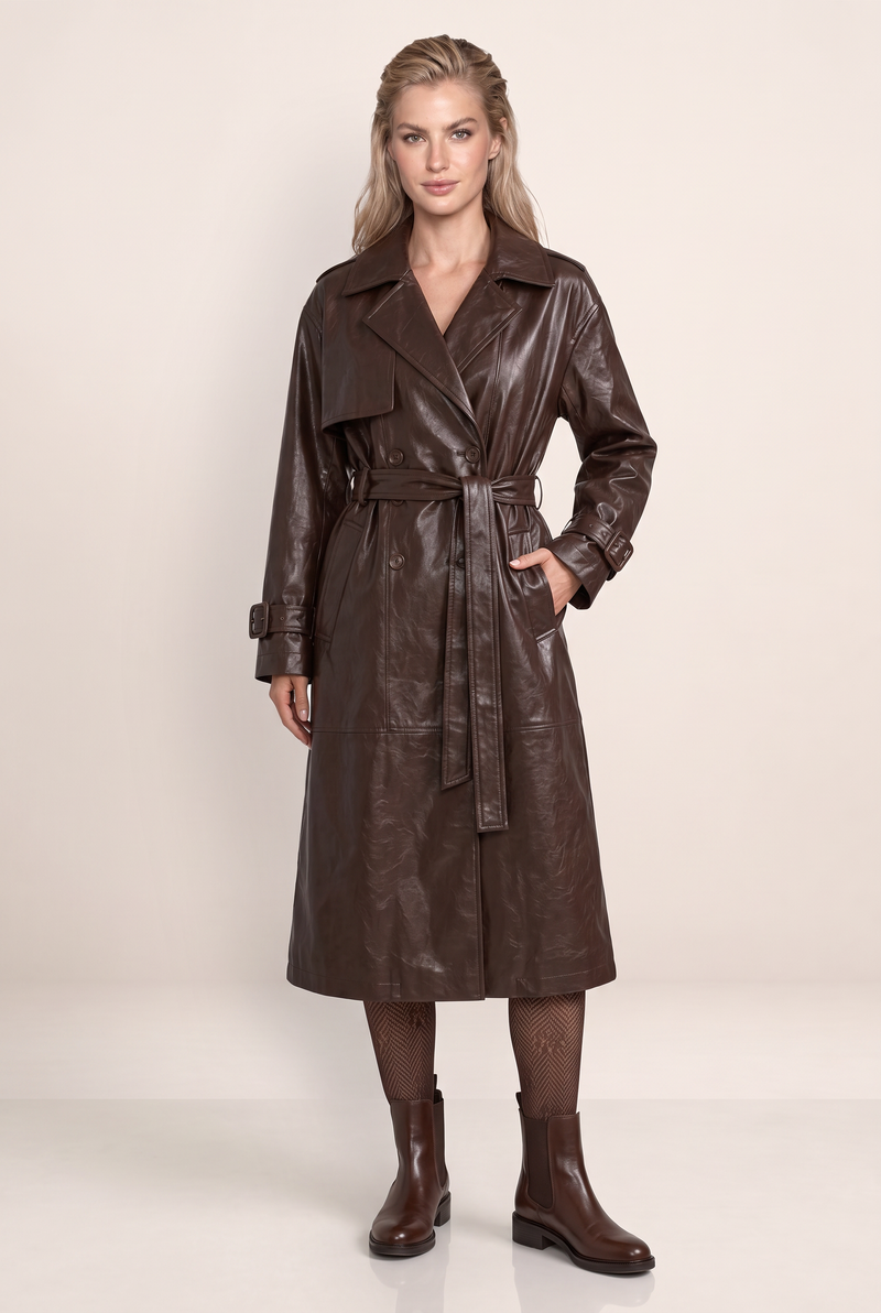 Trench Simili Cuir Long Femme Paloma
