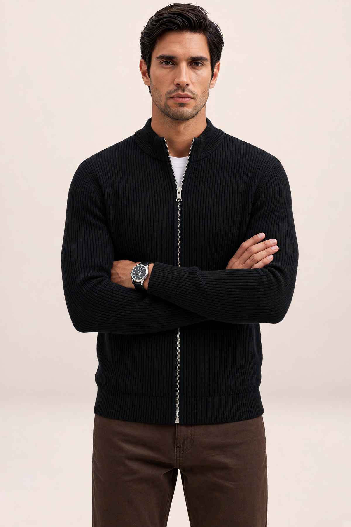 Gilet Zippé en Maille Côtelée Homme Pierre