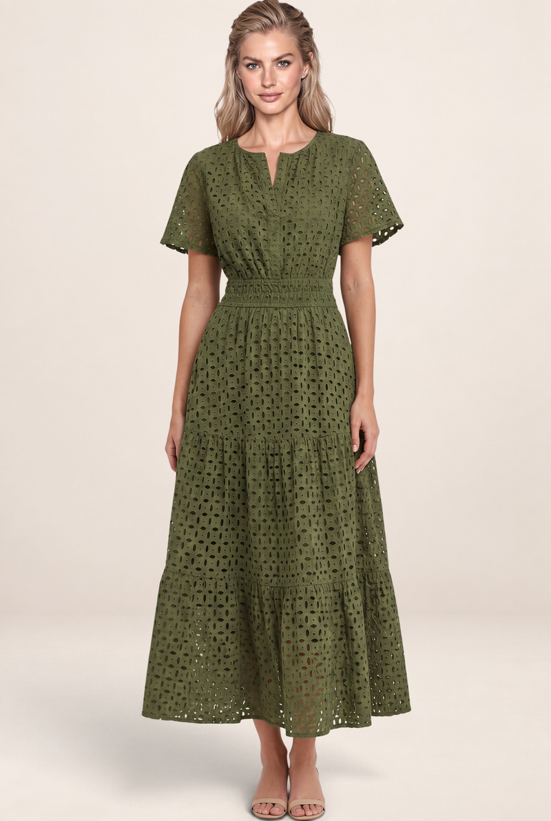 Robe Broderie Anglaise Midi Femme Flavia