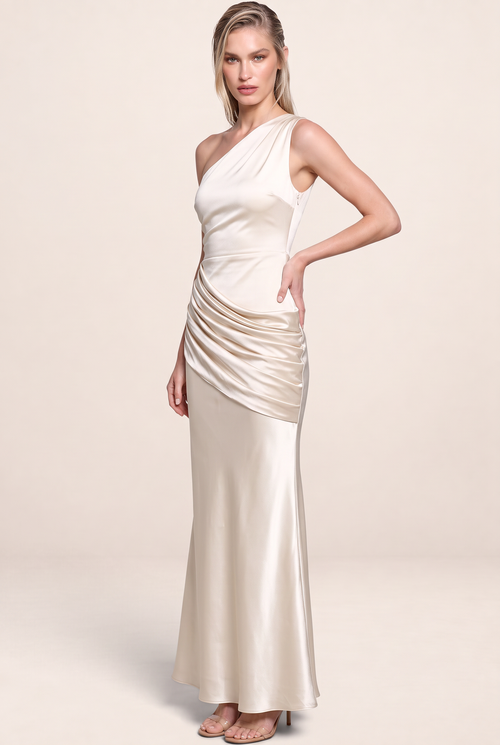 Robe Asymétrique Une Épaule en Satin Femme Eva