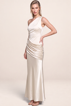 Robe Asymétrique Une Épaule en Satin Femme Eva