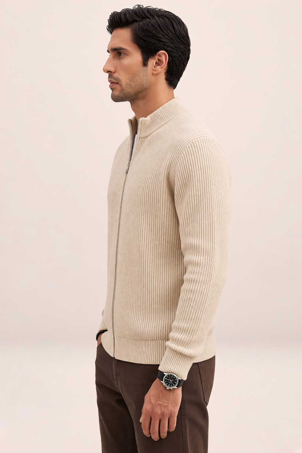 Gilet Zippé en Maille Côtelée Homme Pierre
