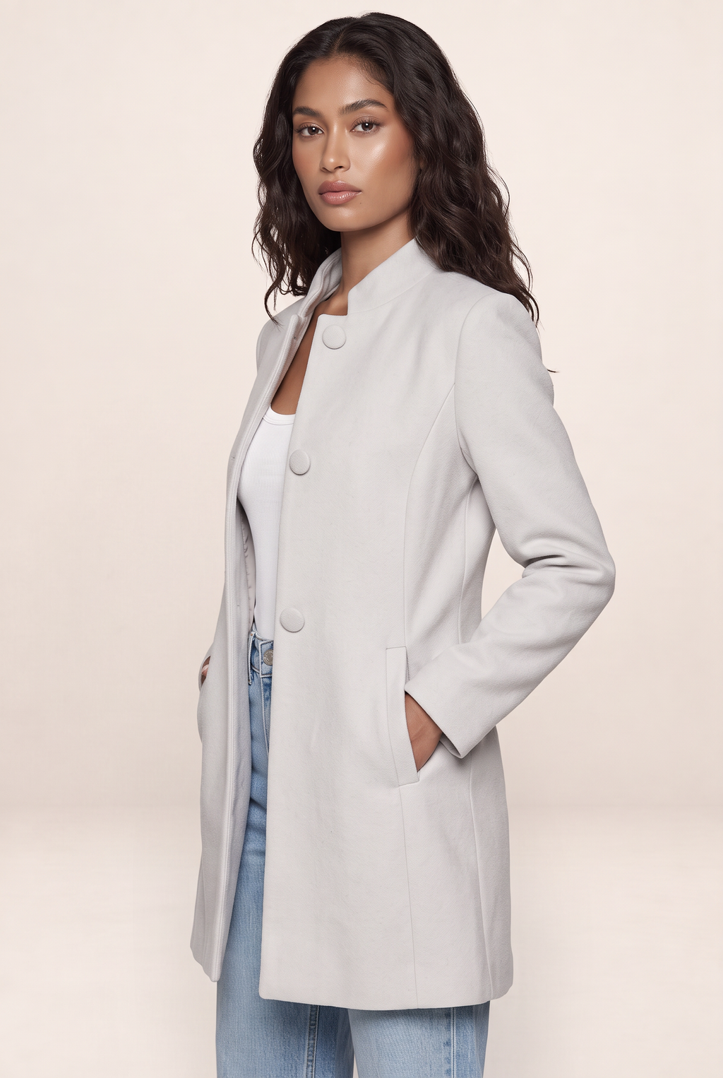 Manteau Mi Long Col Mao Femme Ursule
