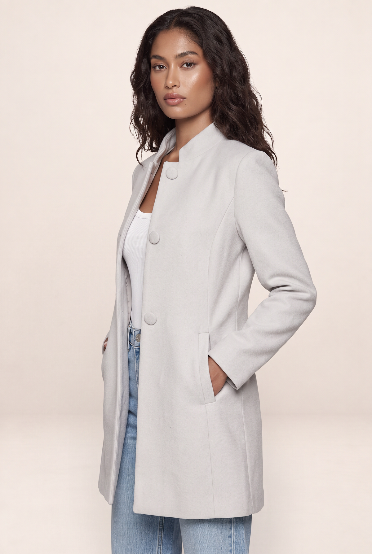 Manteau Mi Long Col Mao Femme Ursule