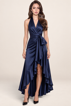 Robe Satin Asymétrique à Volants Femme Victoria
