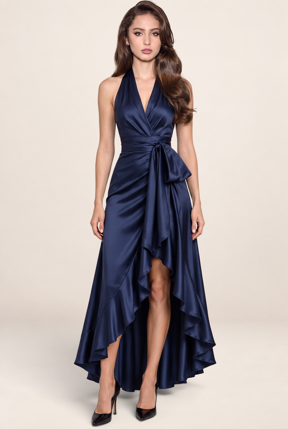 Robe Satin Asymétrique à Volants Femme Victoria