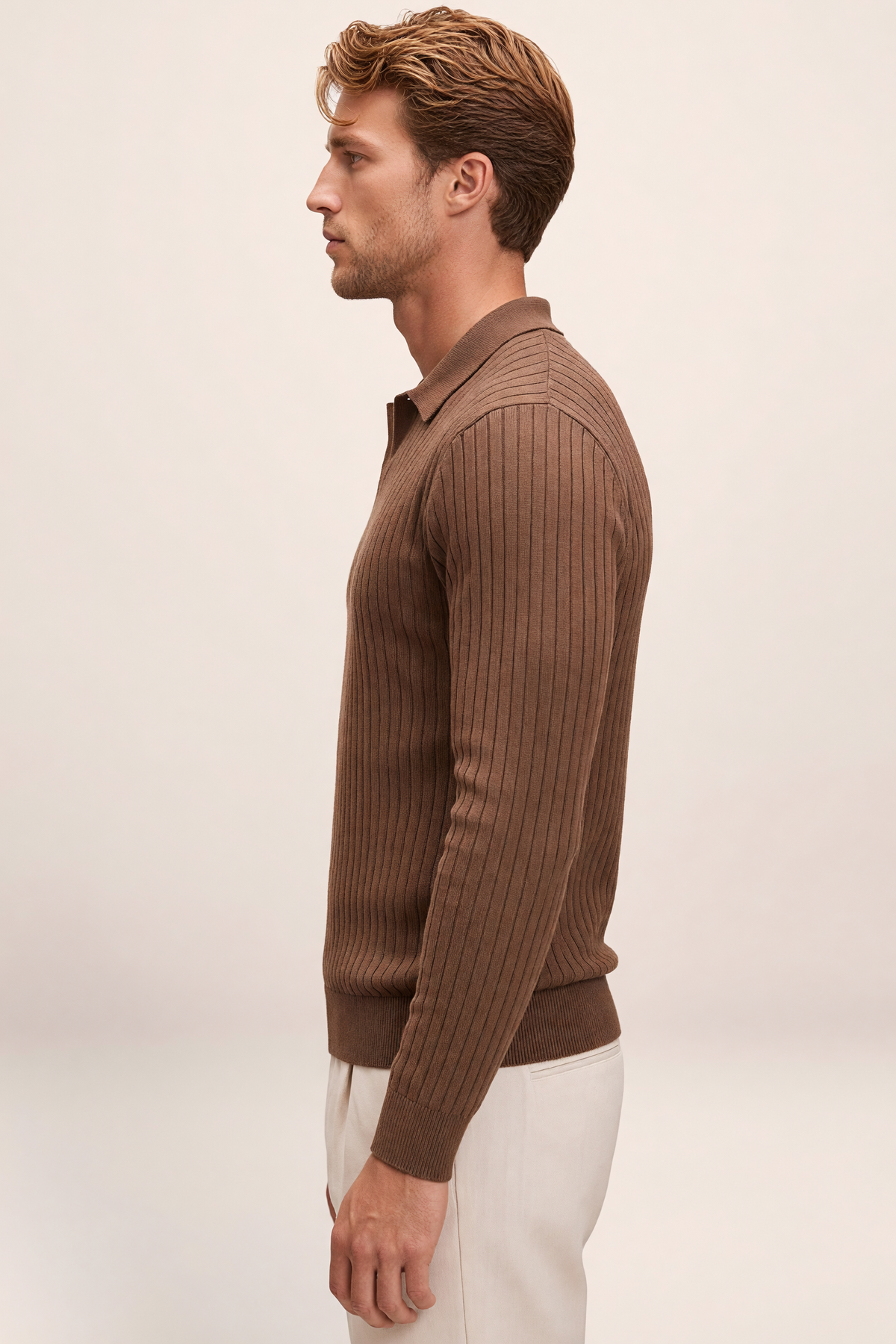 Polo en Maille Côtelée Manches Longues Homme Arnaud