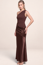 Robe Asymétrique Une Épaule en Satin Femme Eva