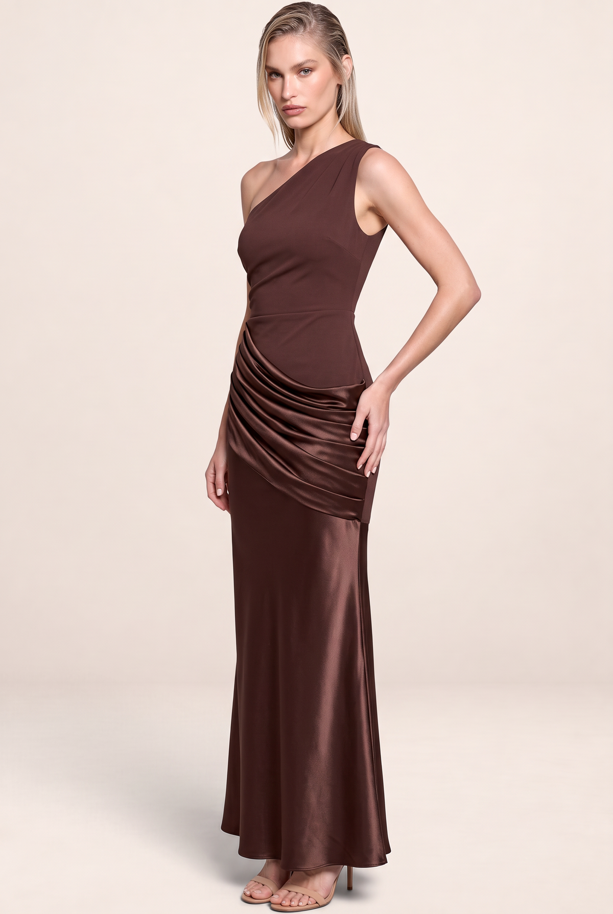 Robe Asymétrique Une Épaule en Satin Femme Eva