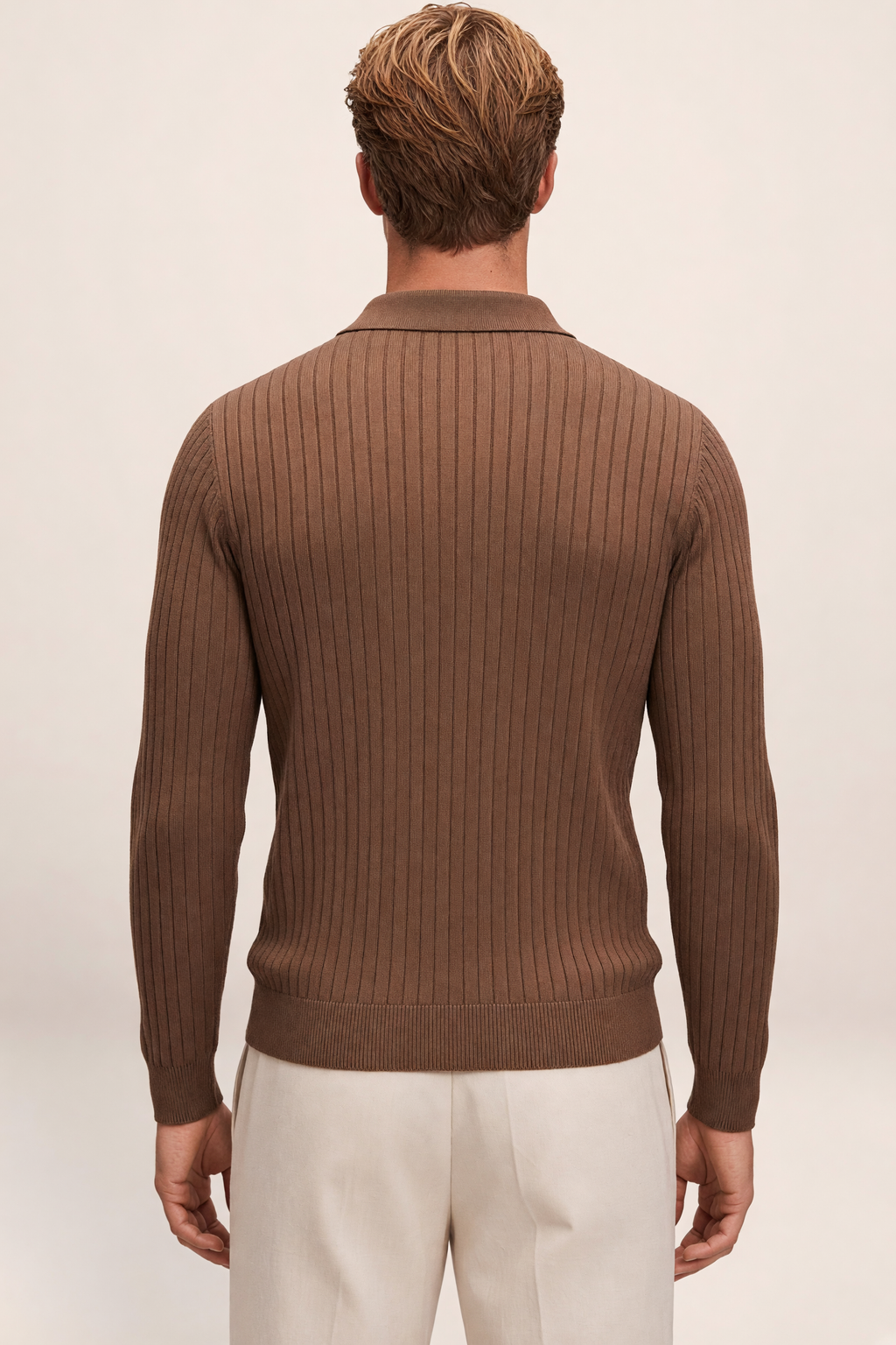 Polo en Maille Côtelée Manches Longues Homme Arnaud
