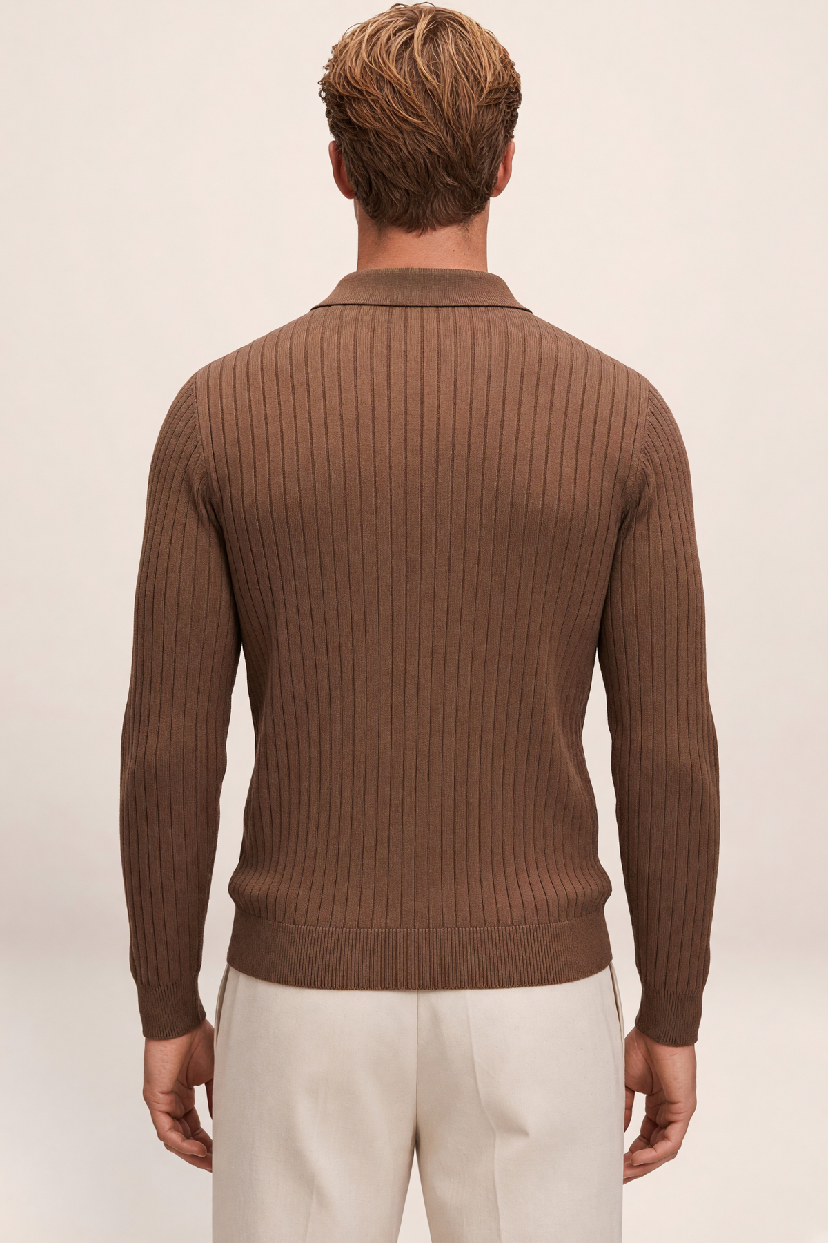 Polo en Maille Côtelée Manches Longues Homme Arnaud