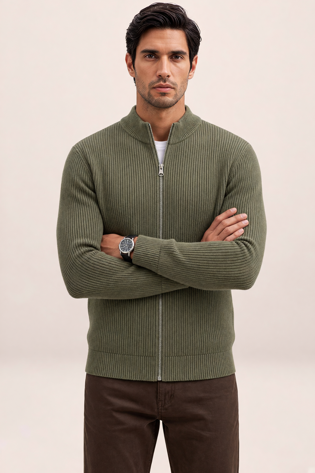Gilet Zippé en Maille Côtelée Homme Pierre