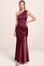 Robe Asymétrique Une Épaule en Satin Femme Eva