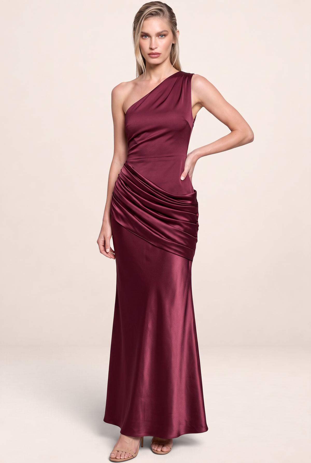 Robe Asymétrique Une Épaule en Satin Femme Eva