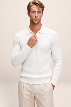 Polo en Maille Côtelée Manches Longues Homme Arnaud
