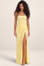 Robe Bustier Longue Drapée Fendue Femme Mia