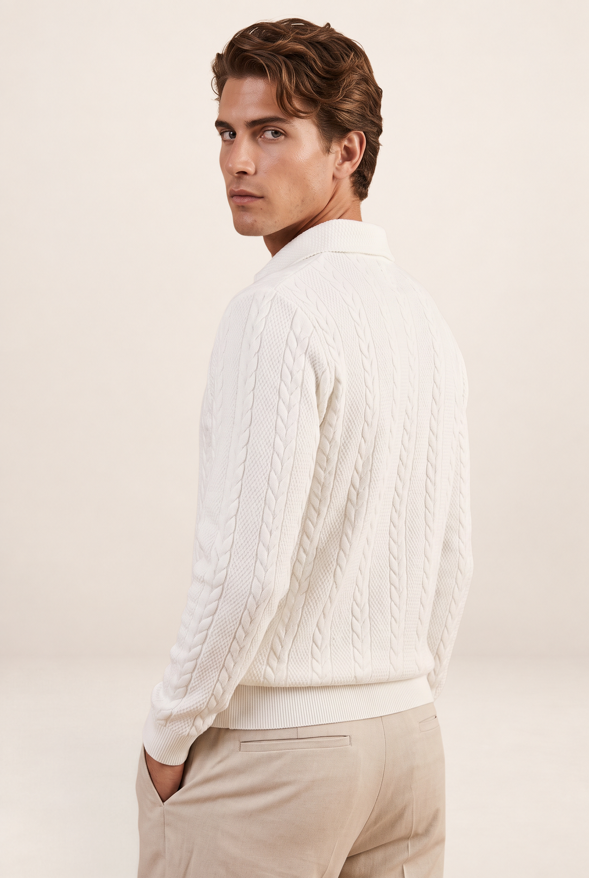 Polo en Maille Torsadée Manches Longues Homme Charles
