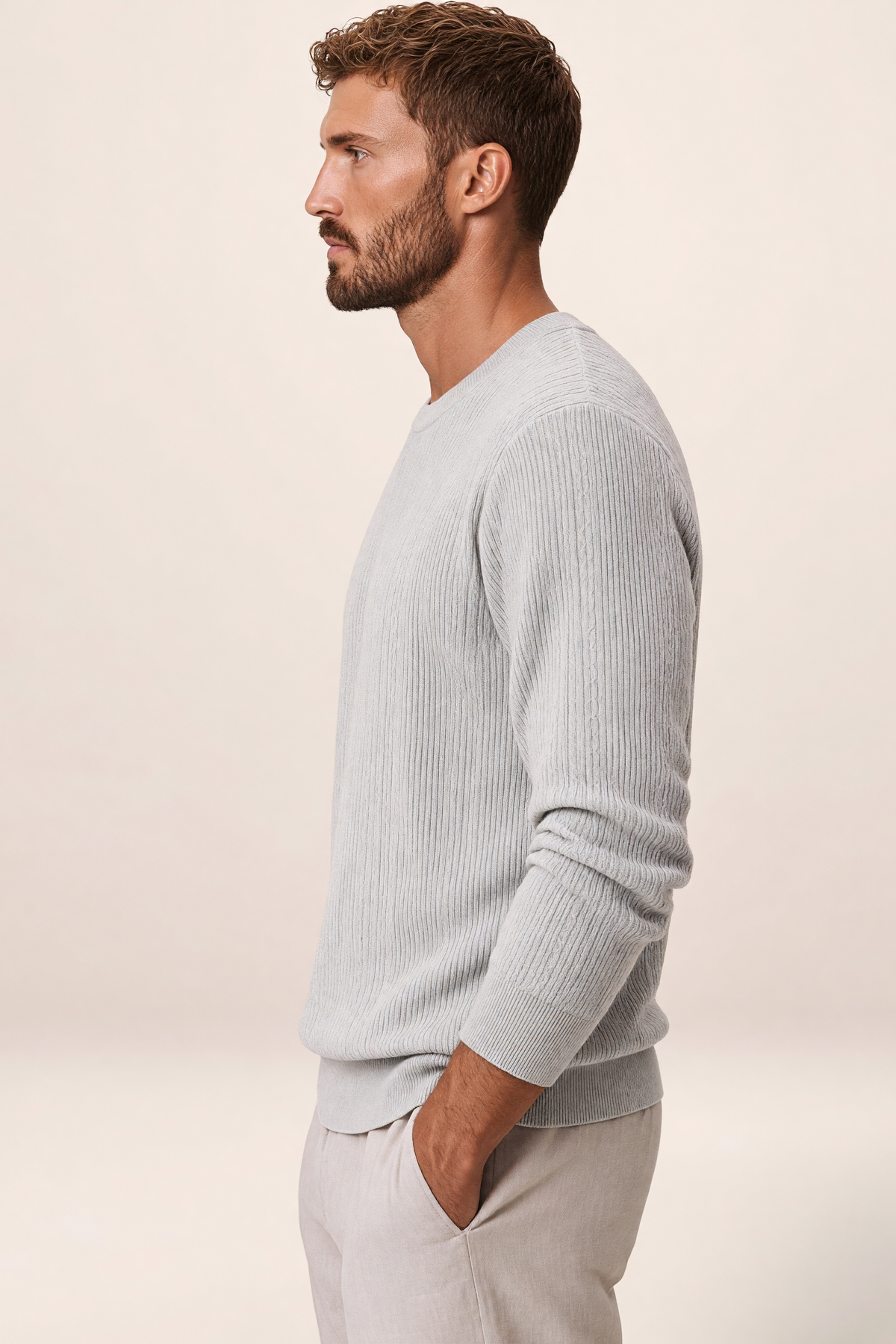 Pull Col Rond en Maille Côtelée Homme Damien