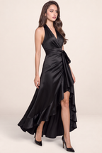 Robe Satin Asymétrique à Volants Femme Victoria