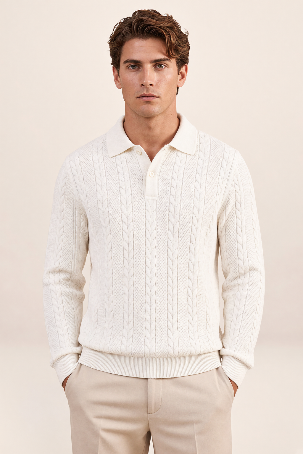 Polo en Maille Torsadée Manches Longues Homme Charles