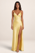 Robe de Soirée Longue en Satin Fendue Femme Nora