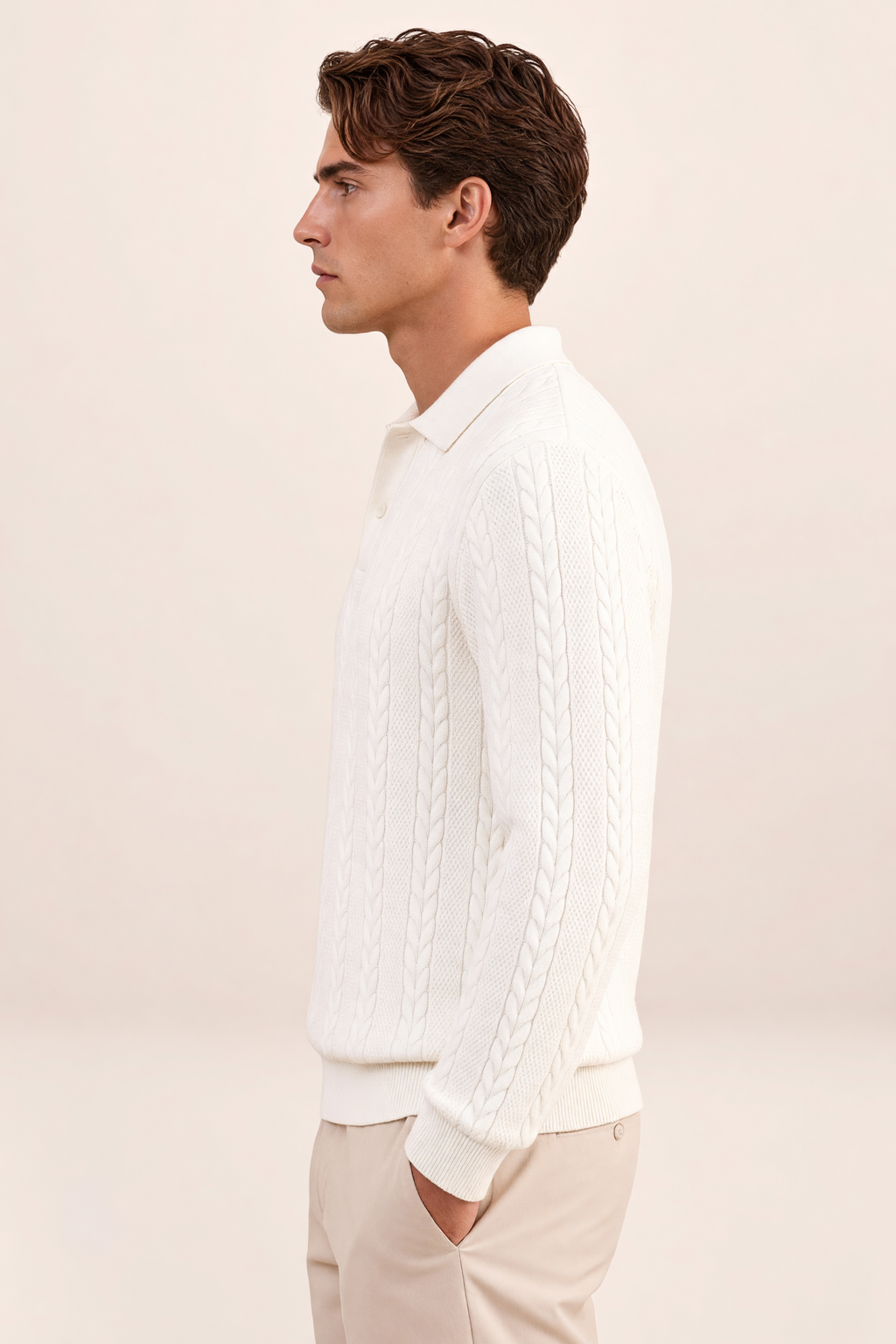 Polo en Maille Torsadée Manches Longues Homme Charles