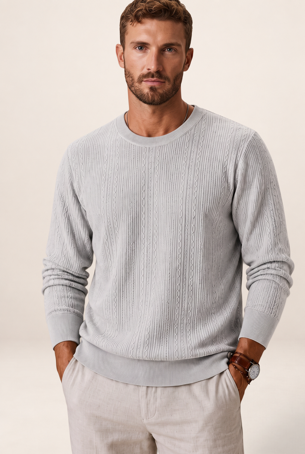 Pull Col Rond en Maille Côtelée Homme Damien