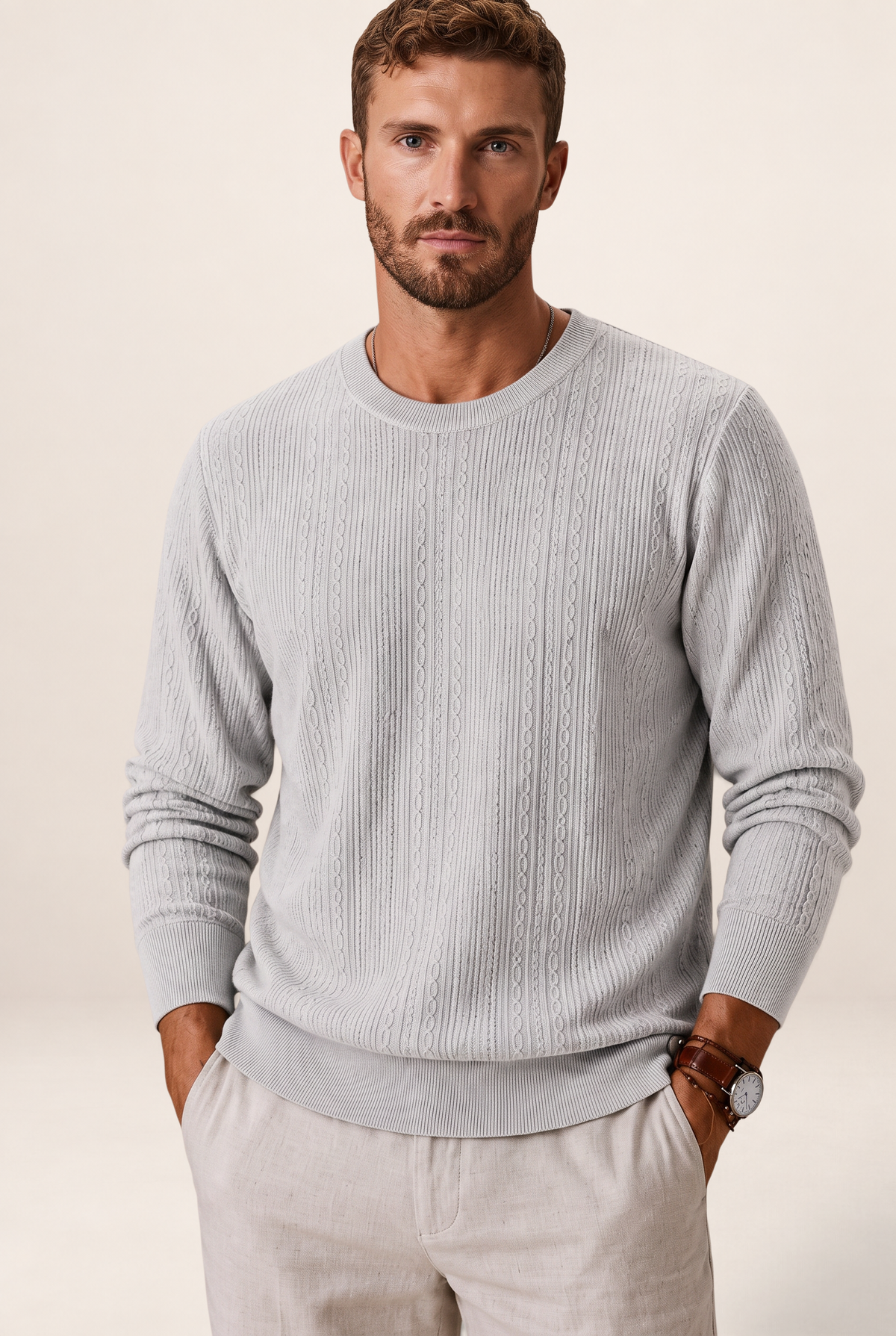Damien | Pull Col Rond en Maille Côtelée – Pull Hiver Homme