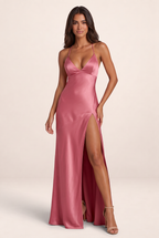 Robe de Soirée Longue en Satin Fendue Femme Nora