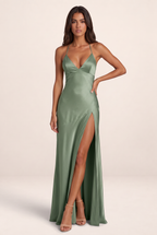 Robe de Soirée Longue en Satin Fendue Femme Nora