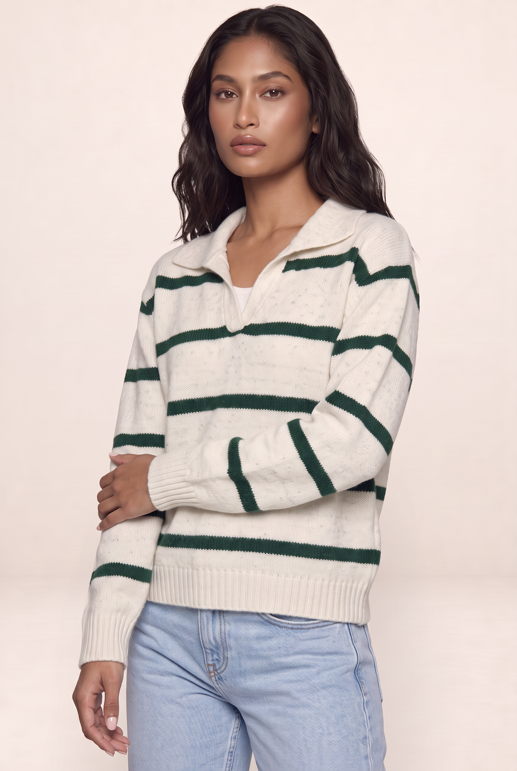 Pull Rayé Col Polo Femme Océane